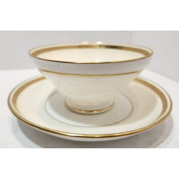 Antique Mintons England Footed Cup & Saucer H3251 Gold Encrusted Band Cream Rim - Picture 6 of 16